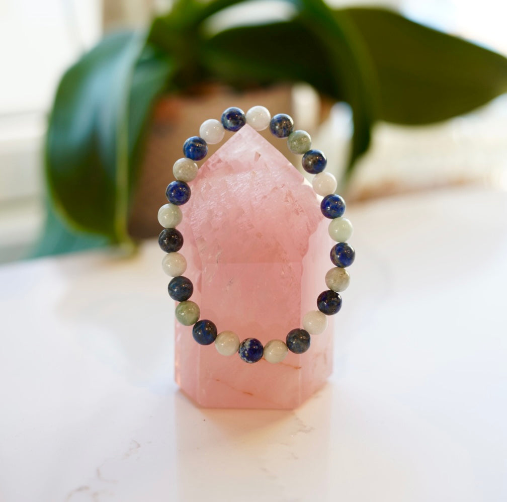 Crystal bracelet - size L/XL - Green Burmese Jade / Lapis Lazuli