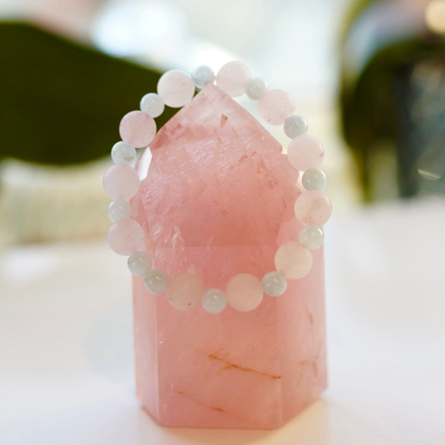 Crystal bracelet - size S/M - Rose Quartz / Aquamarine