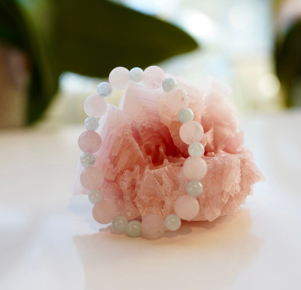 Crystal bracelet - size S/M - Rose Quartz / Aquamarine
