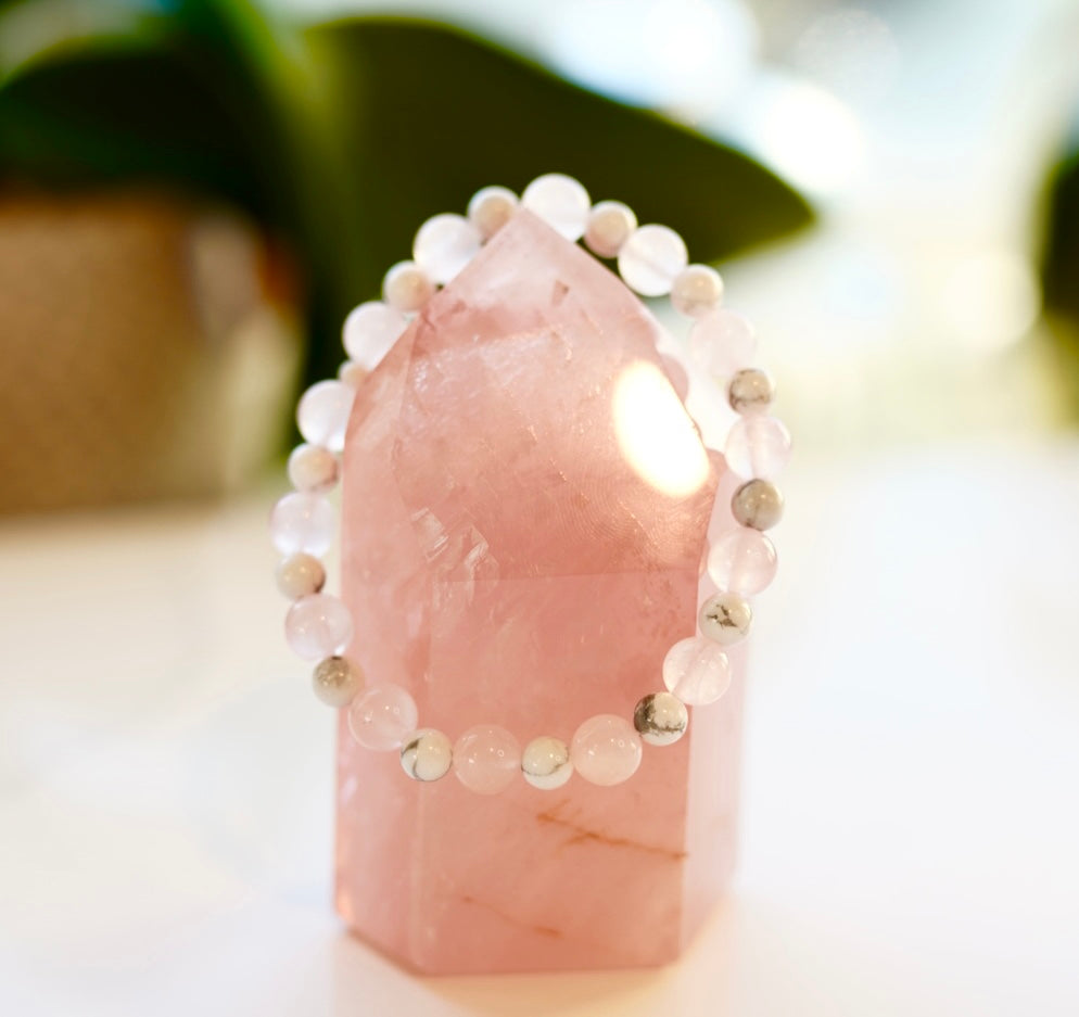 Crystal bracelet - size M/L - Howlite / Rose Quartz