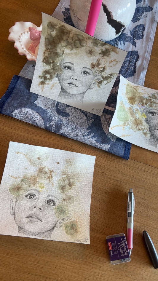 Bestilling portrett - botanisk trykk /blyant 20x20cm