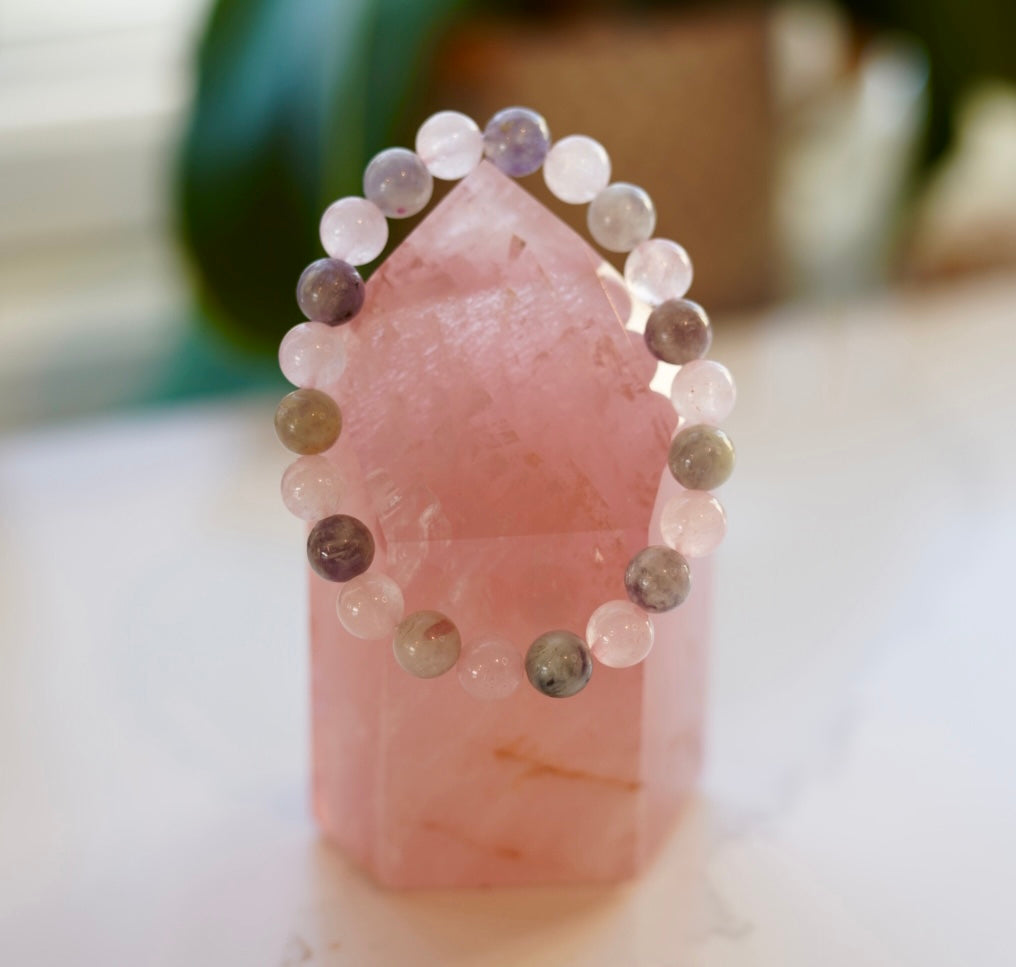 Crystal bracelet - size S - Rose quartz / Unicorn stone