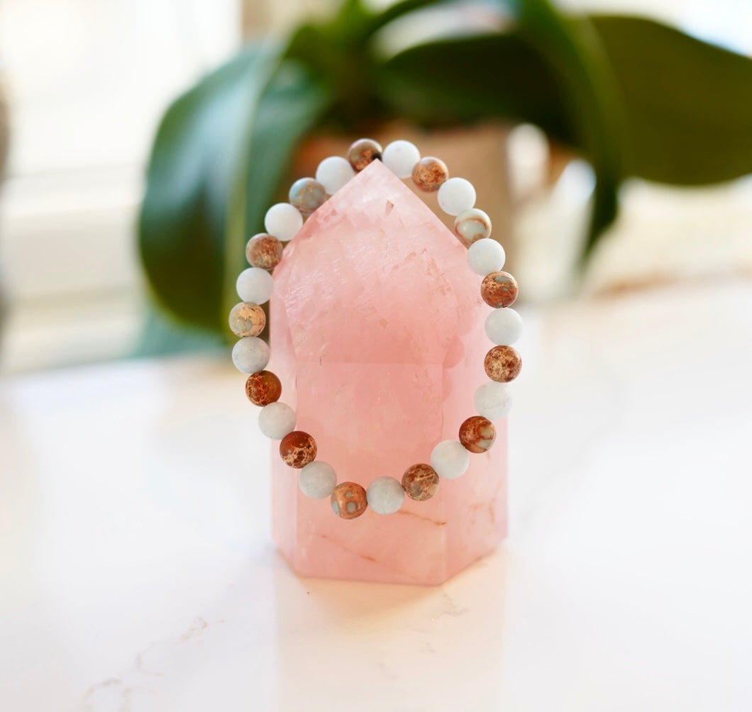 Crystal bracelet - size L/XL - Aquamarine / Jasper