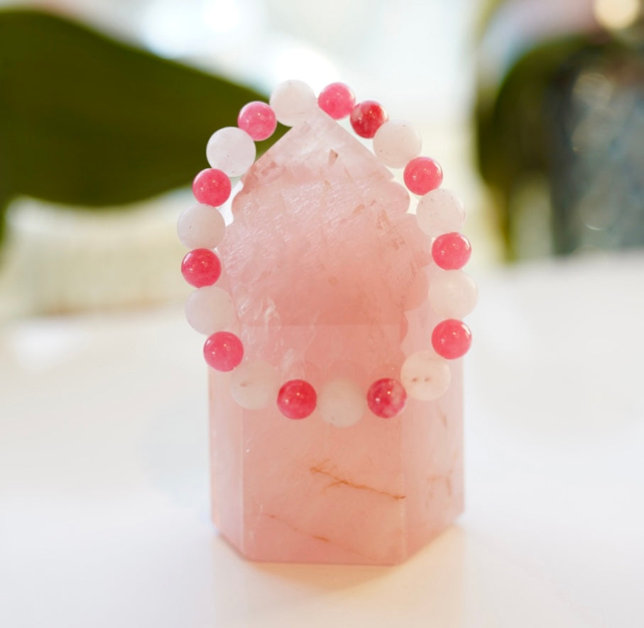 Crystal bracelet - size S/M - Rose Quartz / Pink Jade