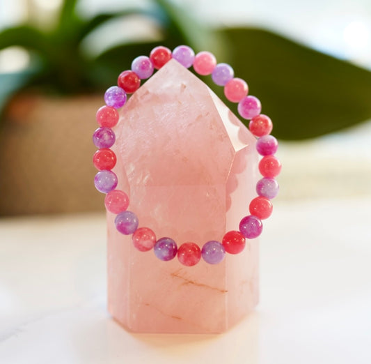 Crystal bracelet - size M/L - Pink Jade / Purple Jade