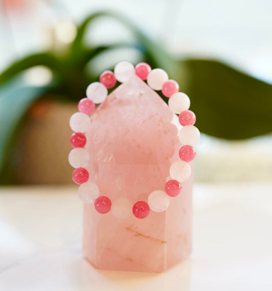 Crystal bracelet - size M/L - Rose Quartz / Pink Jade